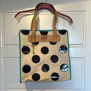 Fossil Tan and Black Polka Dot Tote Bag
